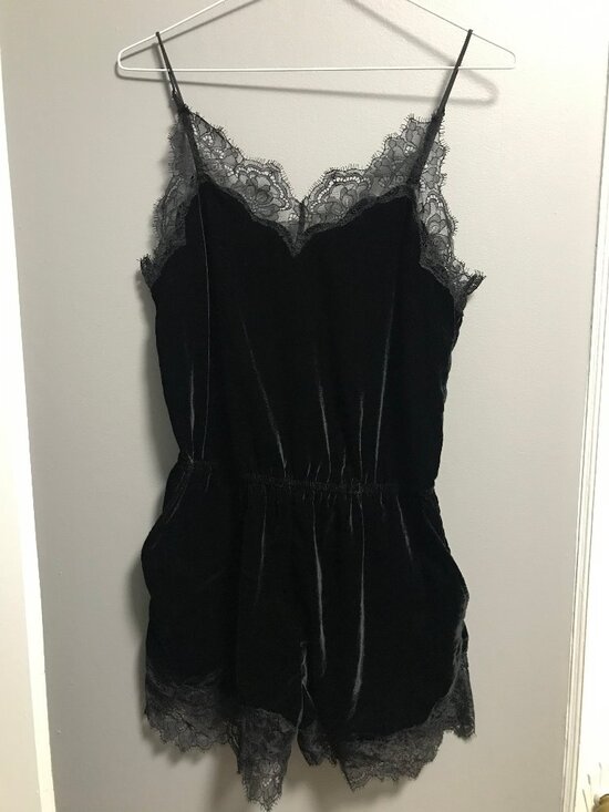 Unknown Pants - Gothic Victorian Black Velvet & Lace Romper SMALL